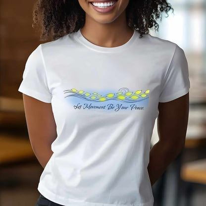Let Movement Be Your Peace petals line art T-Shirt | floating floral waves