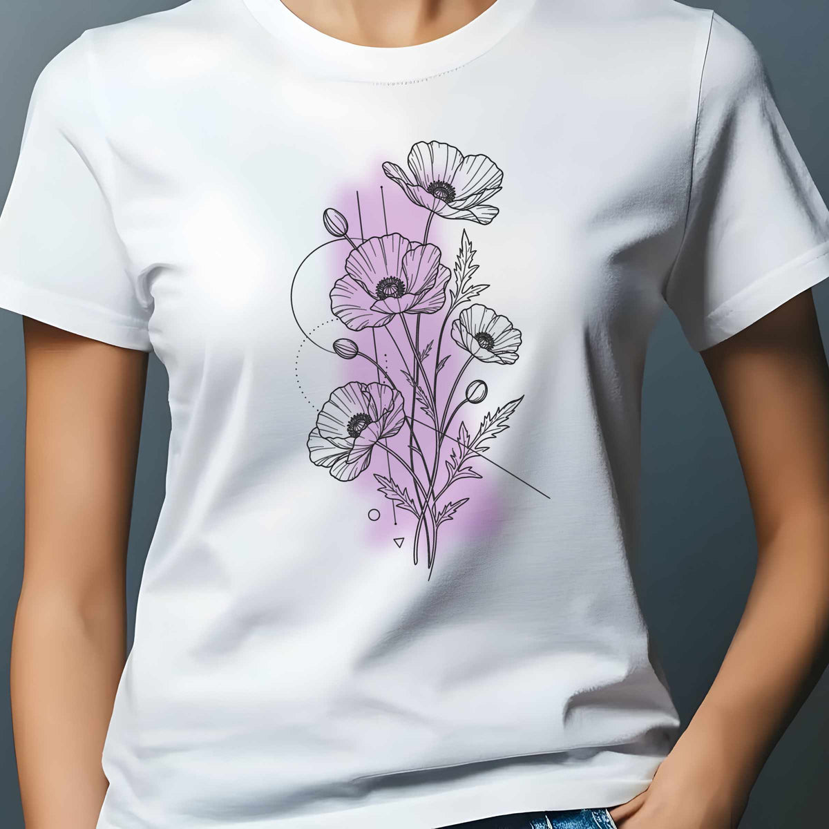 Hand-Drawn Poppy Bouquet Tee | Floral Line Art T-Shirt