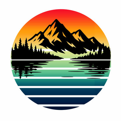 Sunset Mountain Lake Tee | Retro Landscape T-Shirt