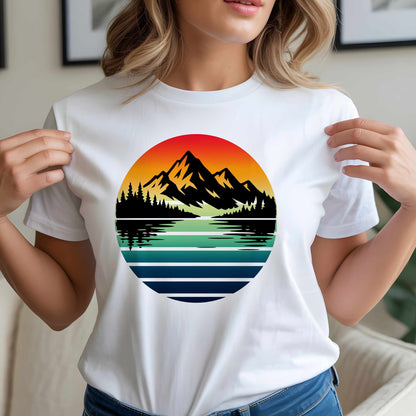 Sunset Mountain Lake Tee | Retro Landscape T-Shirt