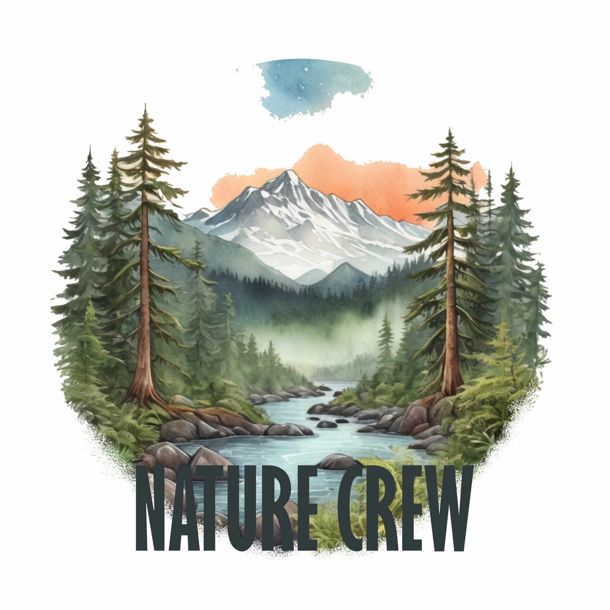 Mountain Lake Forest Nature Crew Tee | Scenic Outdoors Landscape T-Shirt