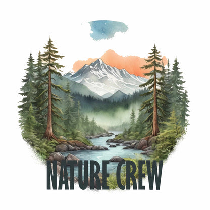 Mountain Lake Forest Nature Crew Tee | Scenic Outdoors Landscape T-Shirt