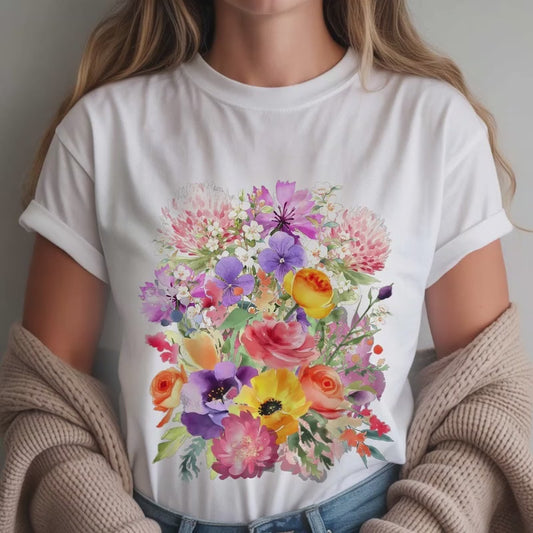 Watercolor Wildflower Bouquet Tee | Floral Shirt, Spring Garden Print