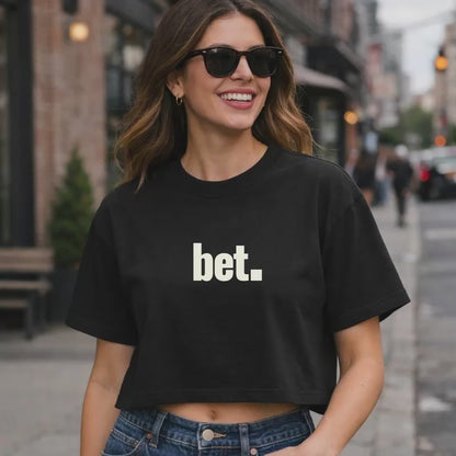 bet. Boxy Tee | Minimal Text Graphic, White Cropped T-Shirt