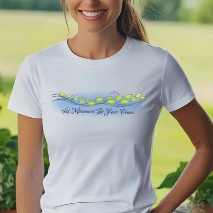 Let Movement Be Your Peace petals line art T-Shirt | floating floral waves