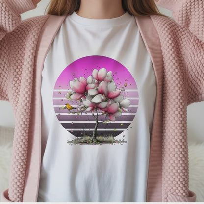 Pink Magnolia Tree Tee | Retro Sunset Floral Shirt