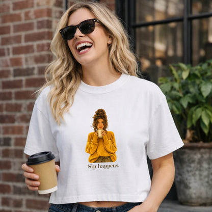 Coffee Sip Happens Tee | Boxy Crop Top