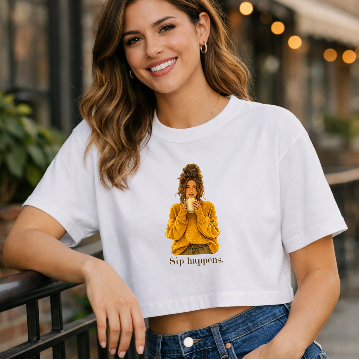 Coffee Sip Happens Tee | Boxy Crop Top
