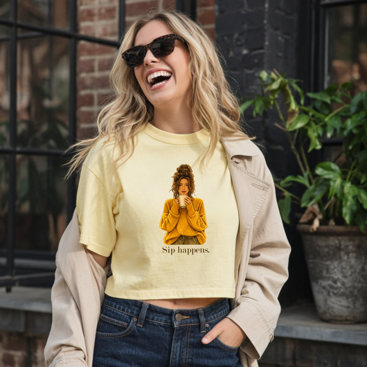 Coffee Sip Happens Tee | Boxy Crop Top