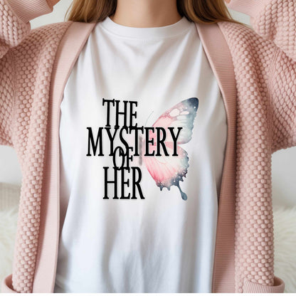 The Mystery of Her Butterfly Tee | Feminine Typography Shirt