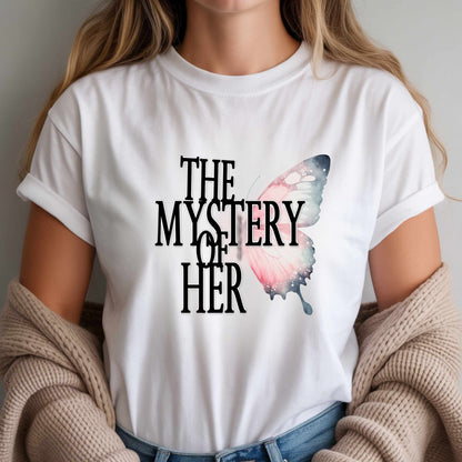 The Mystery of Her Butterfly Tee | Feminine Typography Shirt