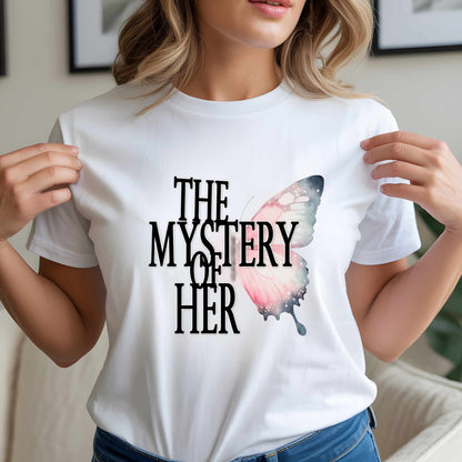 The Mystery of Her Butterfly Tee | Feminine Typography Shirt