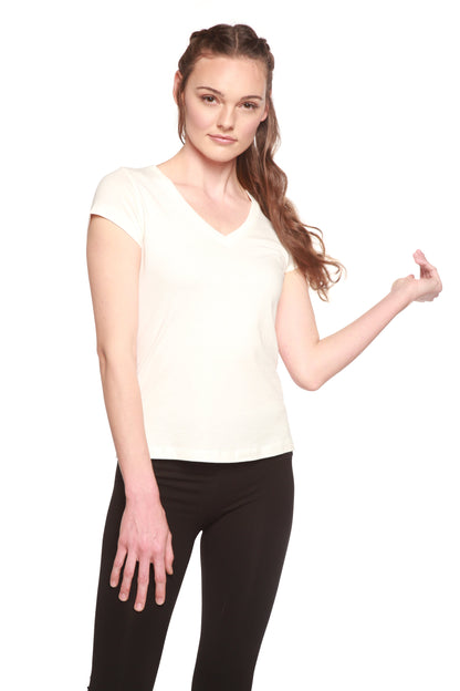 Women's Bamboo Viscose/Cotton V-Neck Cap Sleeve T-Shirt
